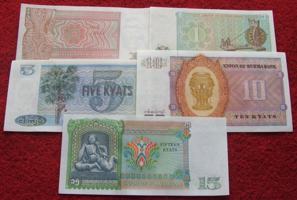 BIRMA Kolekcjonerskie Banknoty Zestaw - 5 sztuk UNC