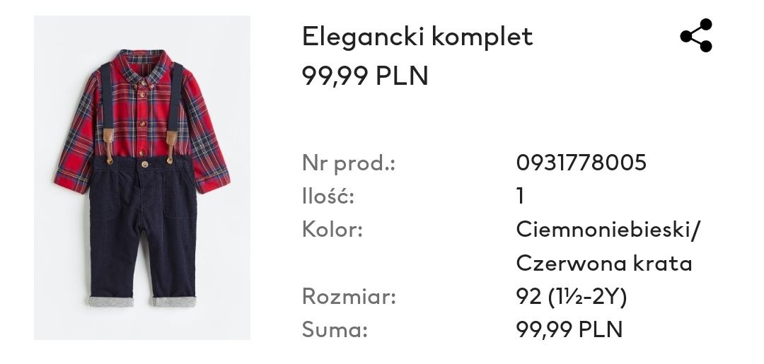 H&M - elegancki komplet, koszula i sztruksy, rozmiar 92