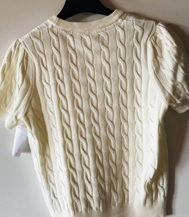 Sweterek U.S. Polo Assn. Ecru, we warkocze, bawelna, kr. rekaw, S