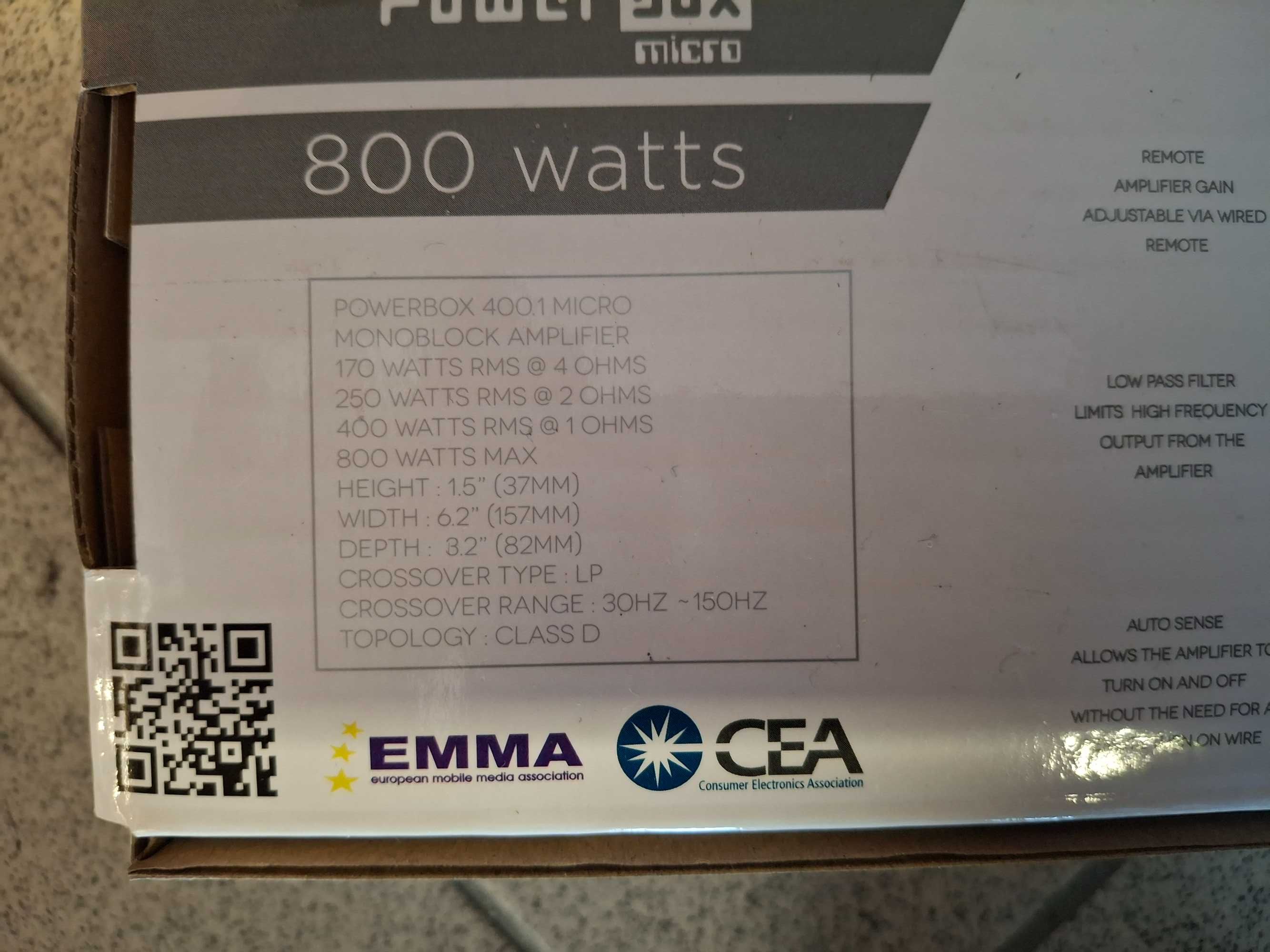 Wzmacniacz micro VIBE POWERBOX400.1 400W 1Ohms, 250W 2Ohms, 170W 4Ohms