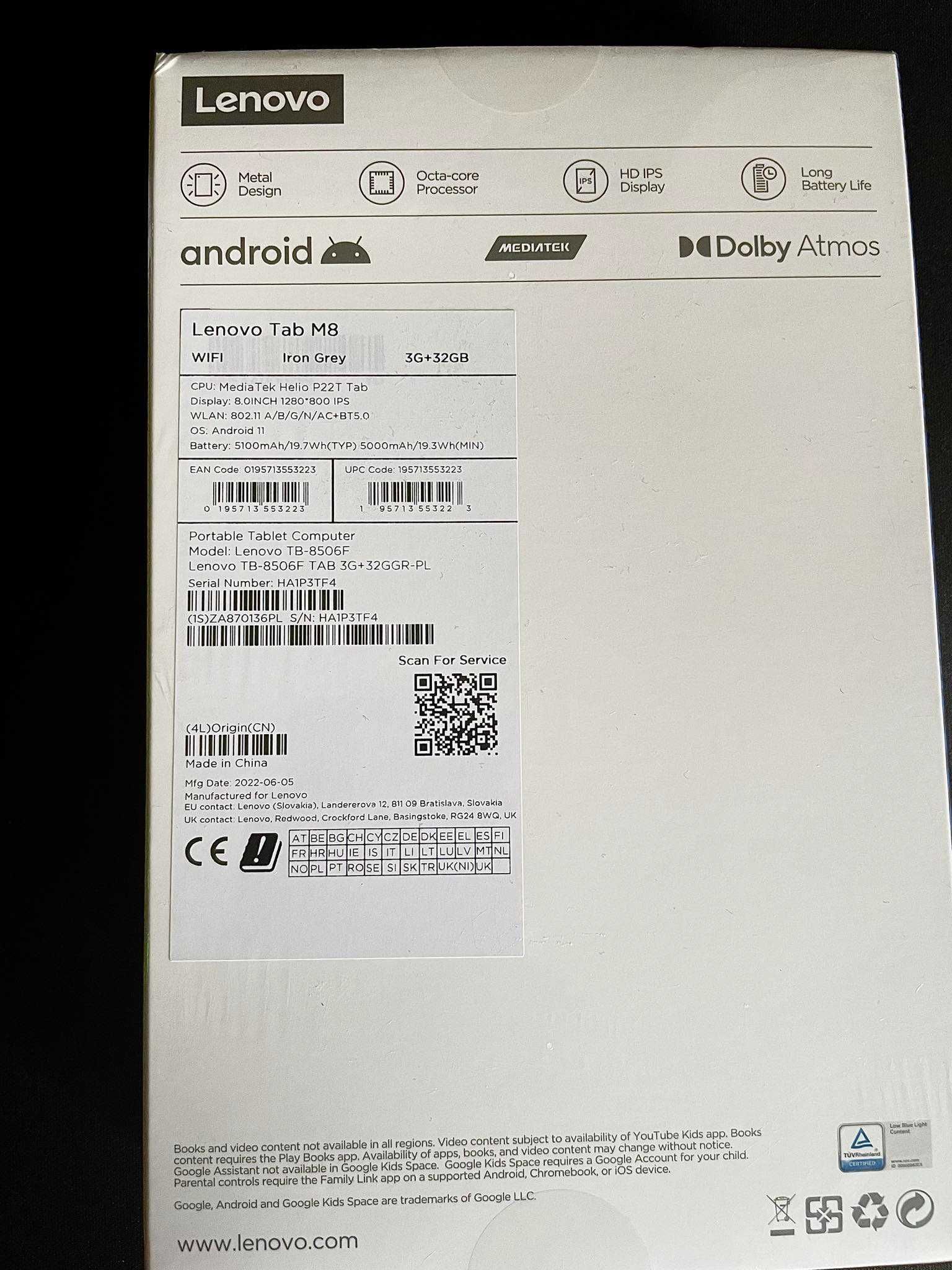 Lenovo Tab M8 3G+32GB Iron Grey NOWY