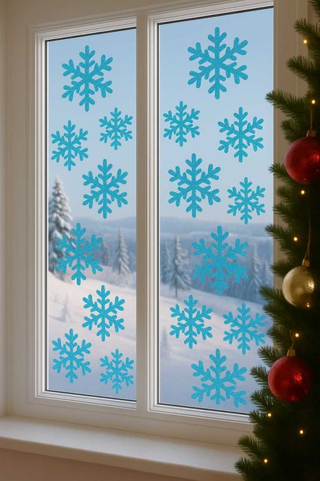 Наліпки "Сніжинки" для новорічного декору вітрин, для дому та вікон