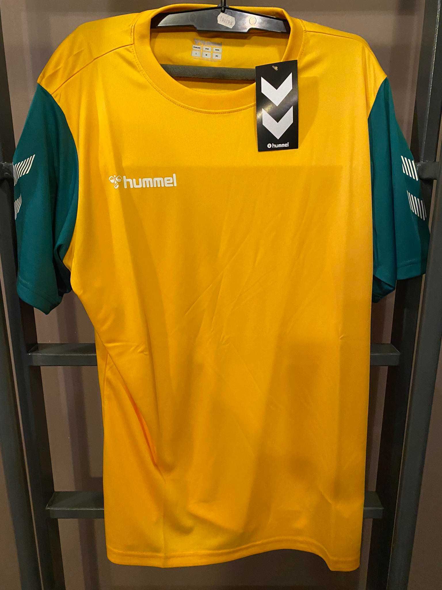 Koszulka Sportowa żółta z zielonymi rękawami Hummel L