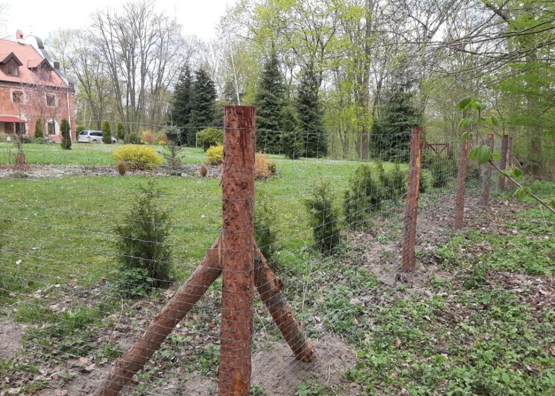 Komplet ogrodzenie z siatki leśnej słupki stemple budowlane tymczasowe