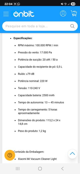 Aspirador de mãos Xiaomi Mi Vacuum Cleaner Light