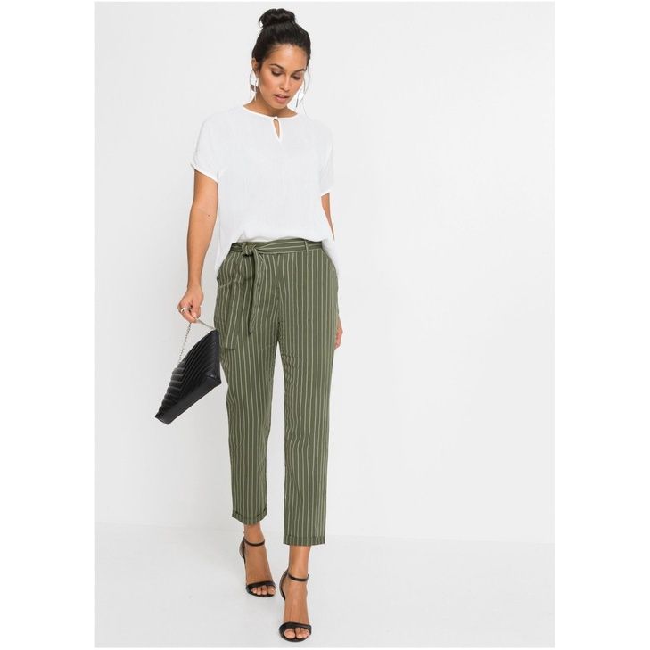bonprix khaki spodnie damskie chinosy cygaretki 7/8 z wiązaniem 38-40