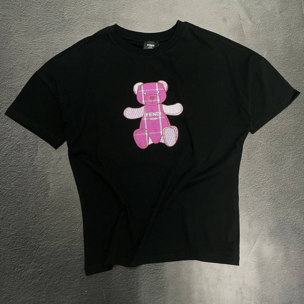 FENDI 2024 Exclusive Женская футболка черная принт мишка оверсайз топ