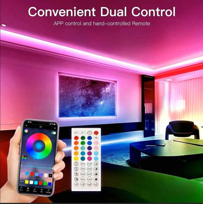 Світлодіодна LED стрічка 10м USB RGB 5050 пульт + з телефону
