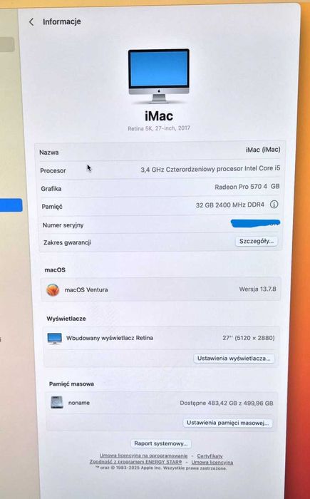 iMac 27" 2017, Retina 5k, Inter i5, 32Gb DDR4, Radeon Pro 570
