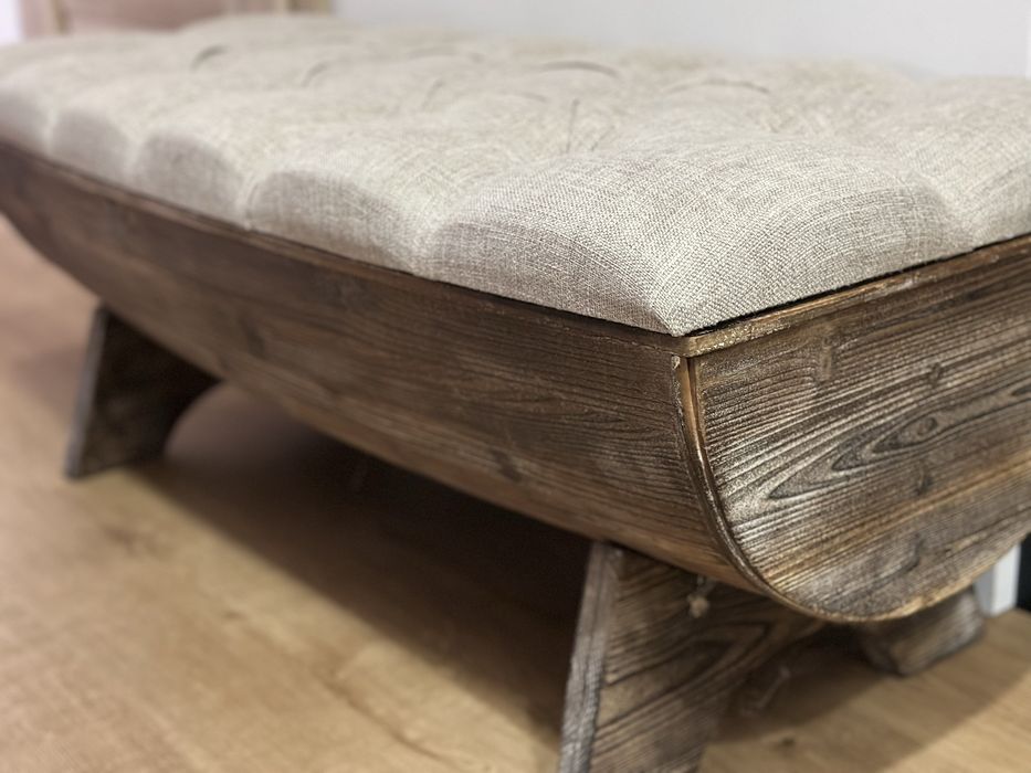 Ławka ze schowkiem, skrzynia lite drewno i tkanina, 103 x 51 x 44 cm