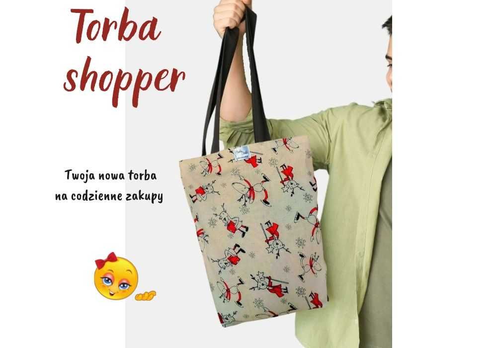Torba na zakupy bawełniano-lniana shopperka - CZERWONE RENIFERY