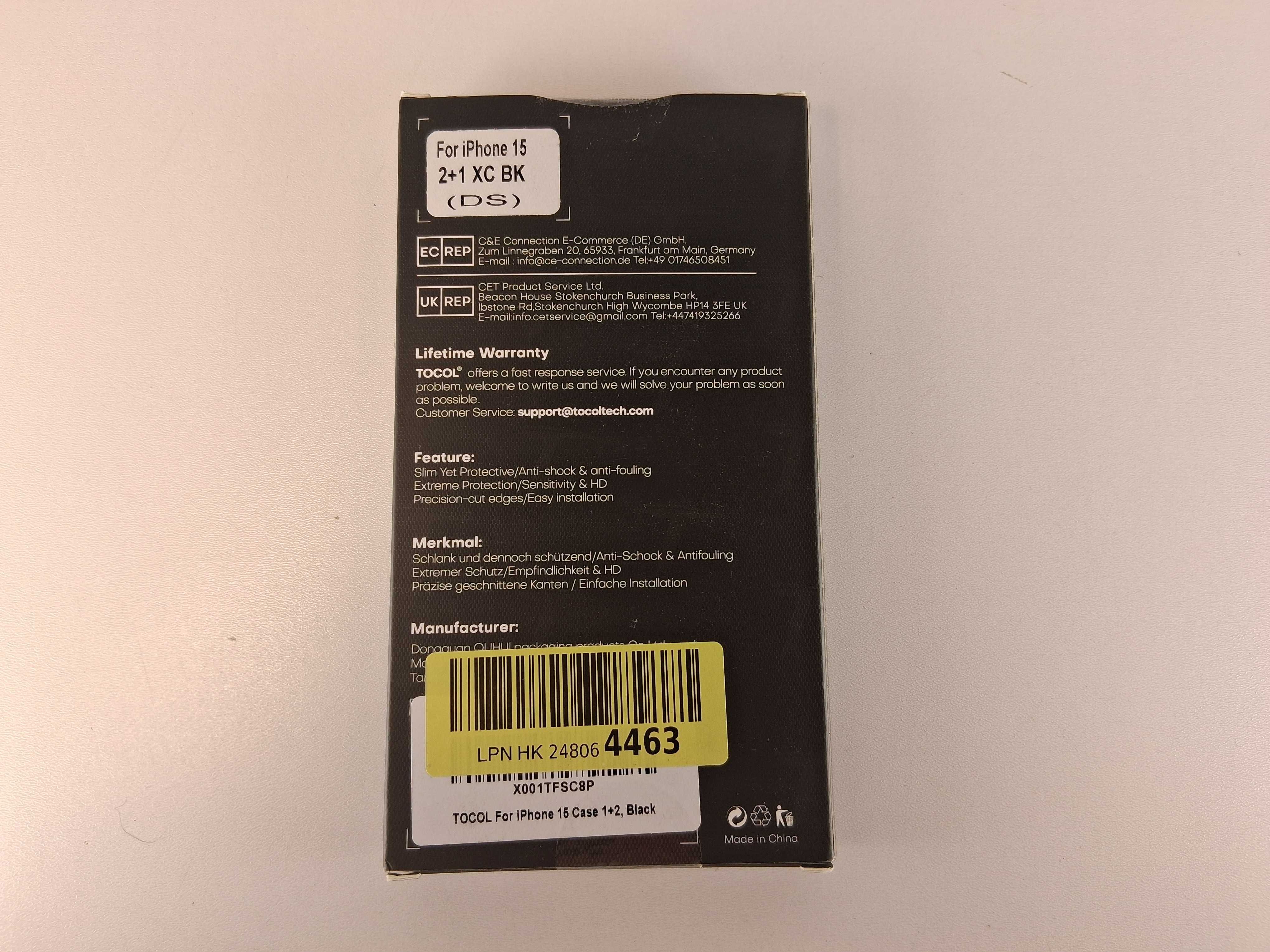 Y132 Zestaw Ochronny Tocol do iPhone 15 Szkło Etui Czarne Nowy