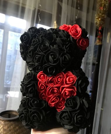 Мишка из Роз с Сердцем 25см Медведь Подарок на 8 Марта Ведмідь Троянд