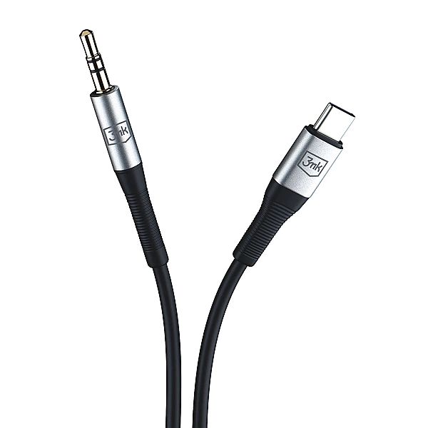Kabel 3mk AUX minijack 3.5 mm / USB-C - srebrny