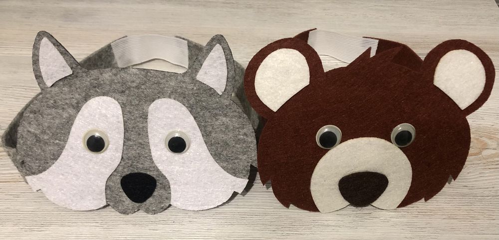 Нова маска вовка та ведмедика, фетр, очі рухомі