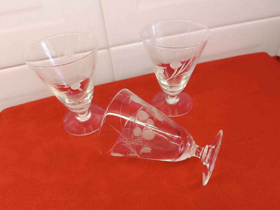Conjunto 3 Copos Cristal Vintage. 10 cm