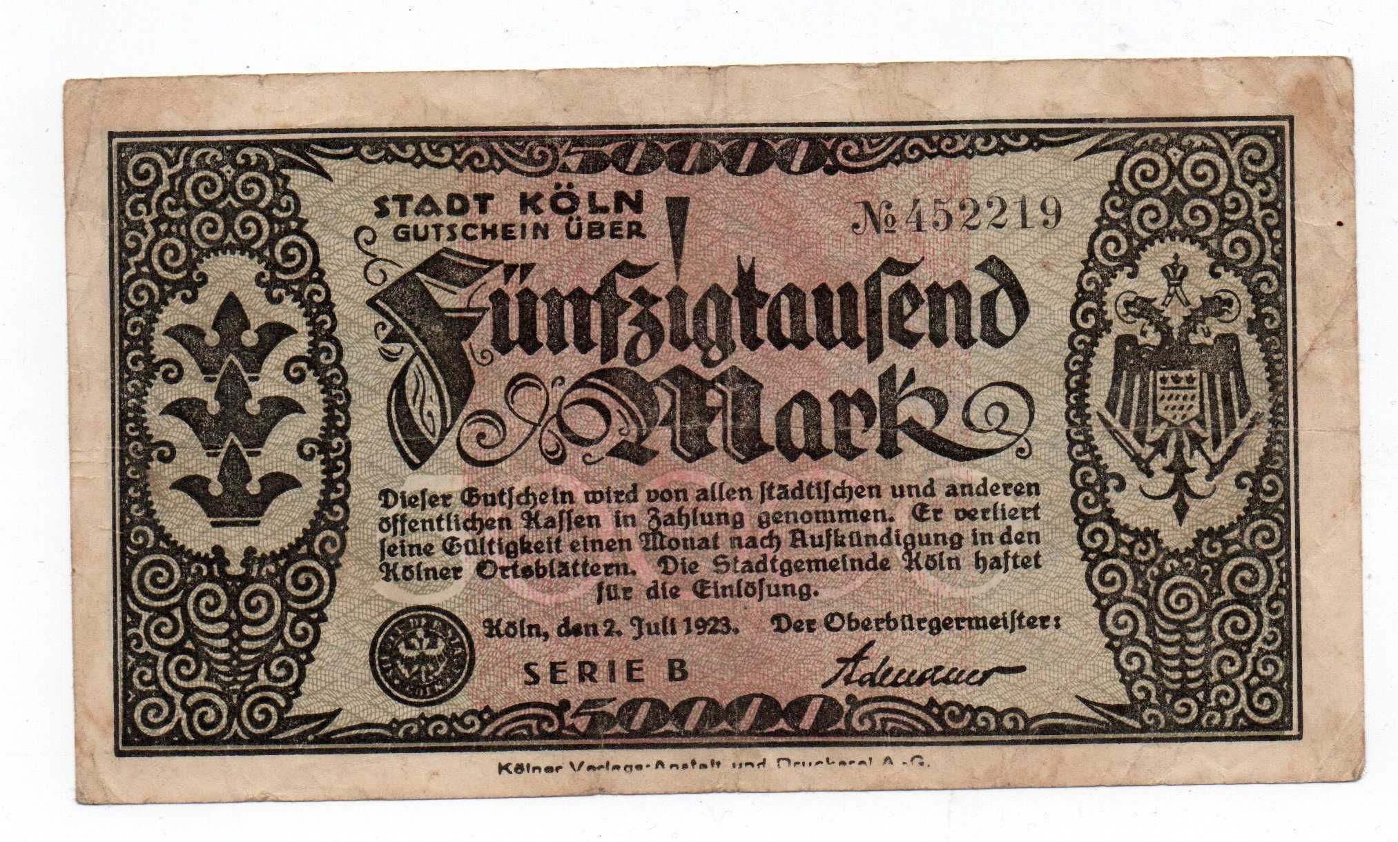 Banknot Niemcy 50000 marek 1923r.