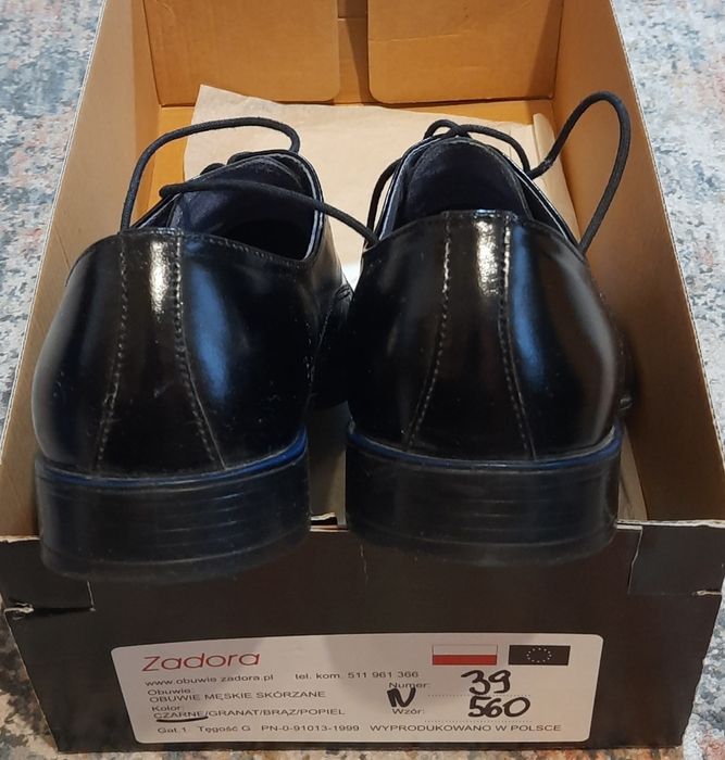 Eleganckie półbuty czarne Zadora, wzór 560, roz. 39