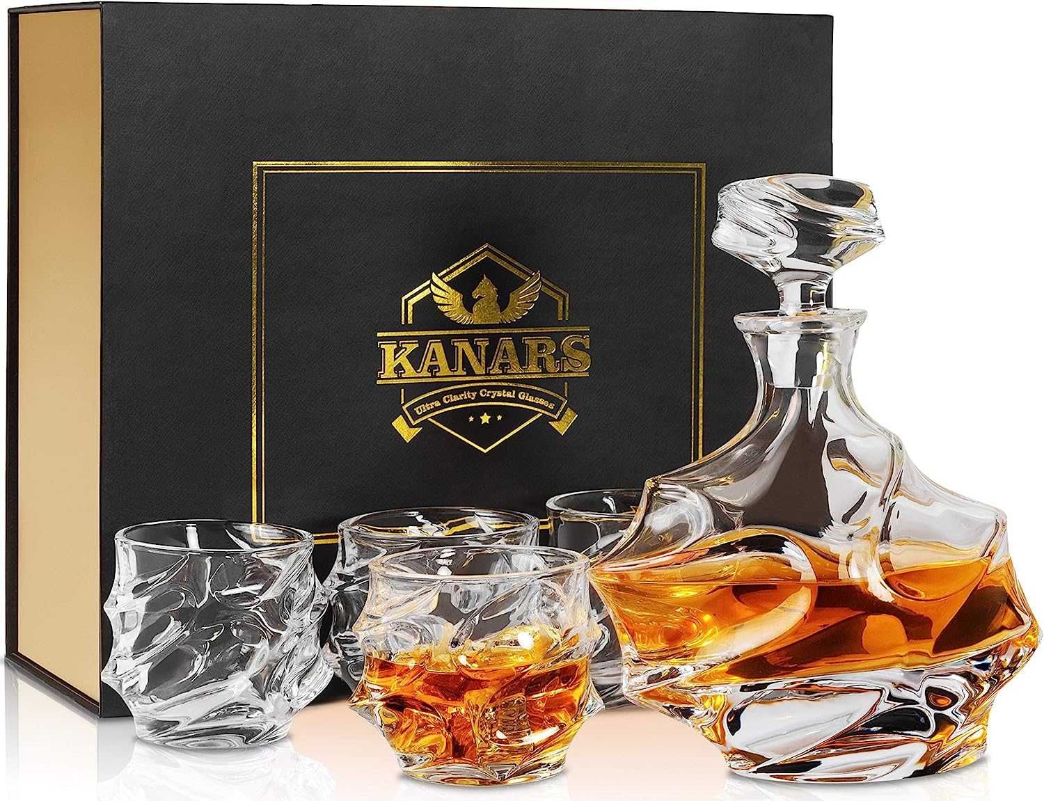 KANARS Zestaw Szklanki oraz Karafka do Whisky 750 ml  4×320 ml
