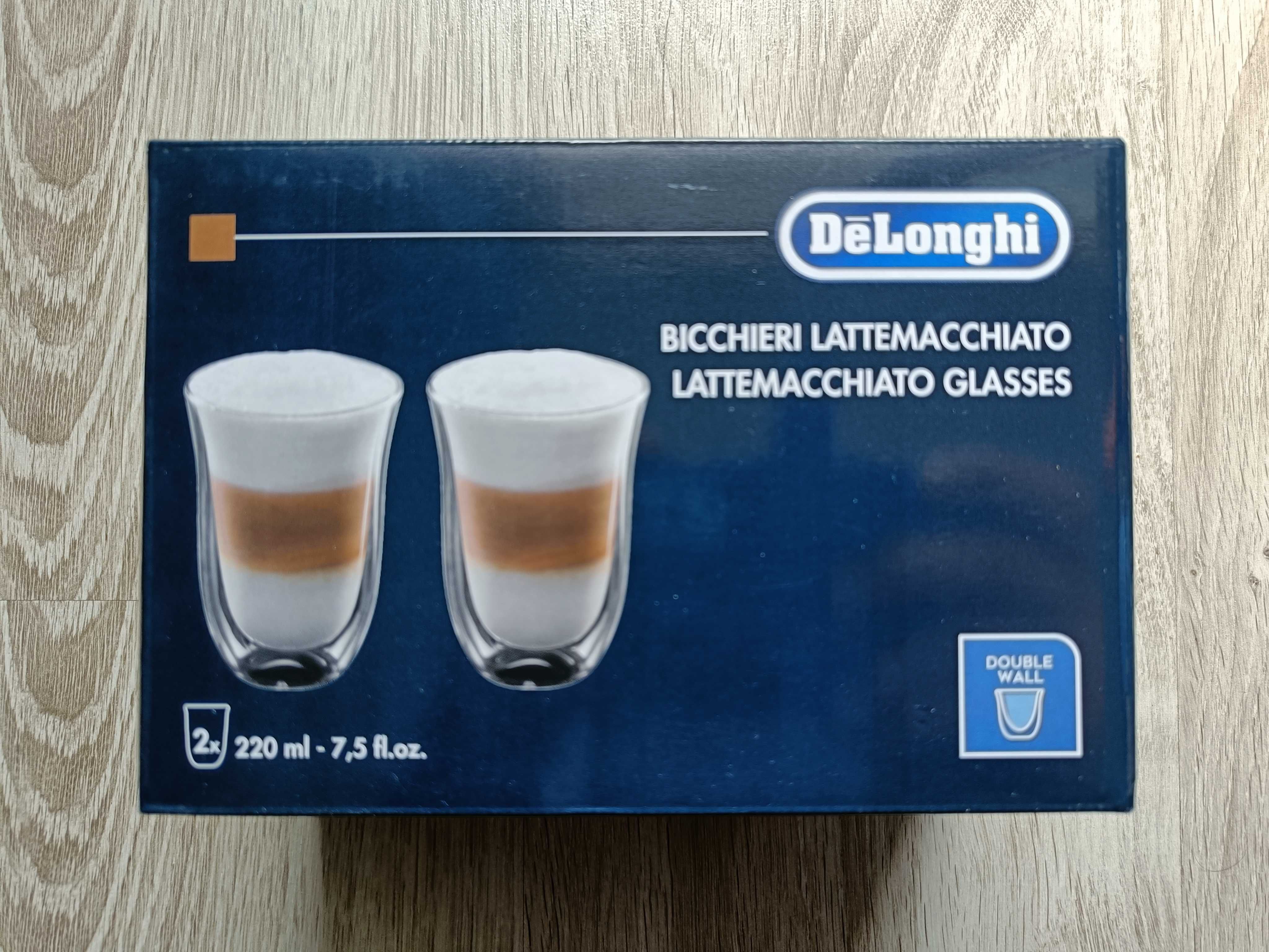 NOWE Szklanki termiczne DeLonghi do kawy Latte Macchiato 220ml 2 szt.
