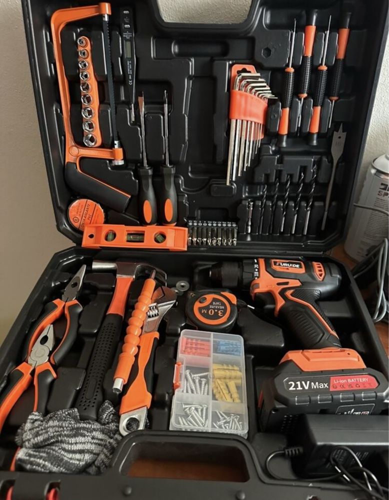 Conjunto de ferramentas 21V – furadeira sem fio + acessórios