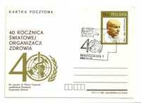 PRL 40 lat WHO karta pocztowa Warszawa 06.06.1988 Światowa Org Zdrowia
