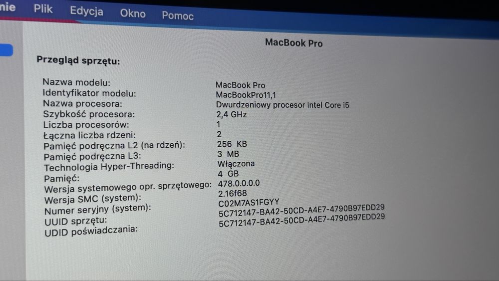 Laptop MacBook Pro 13” Retina (Late 2013)