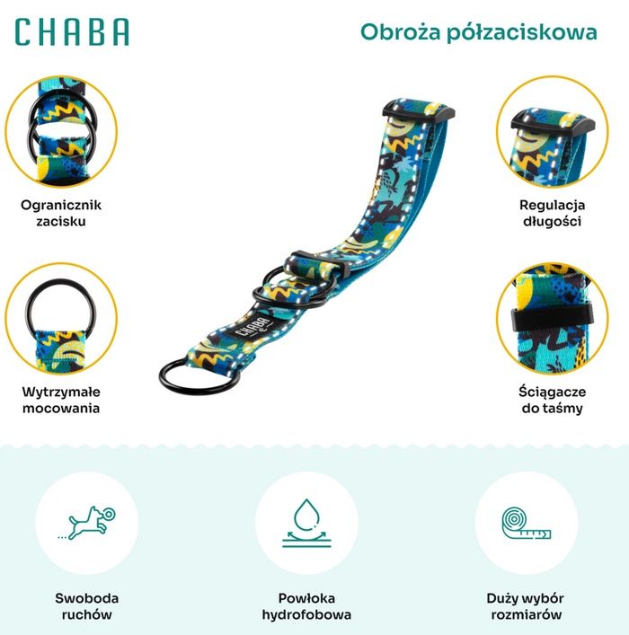 Hydrofobowa obroża półzaciskowa dla psa Chaba Story Carnival Rozmiar M