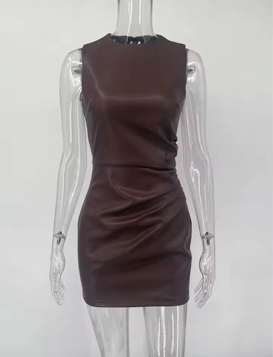 Шкіряна сукня шоколад