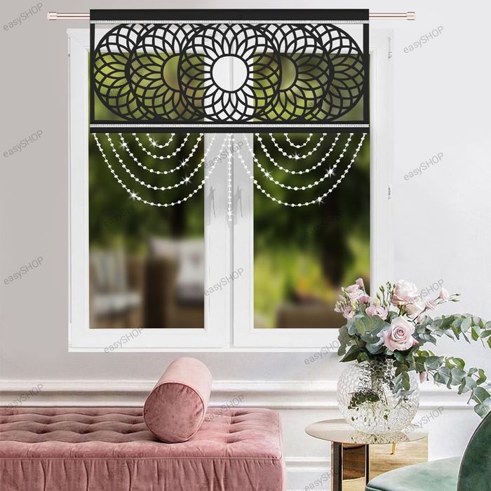 Czarny panel firanowy 80x100 z kryształami
