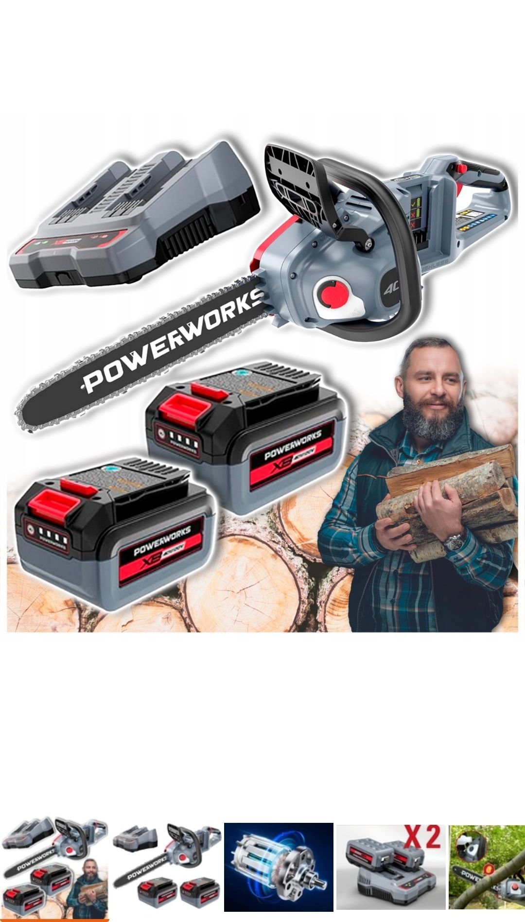 Piła akumulatorowa Szwedzka POWERWORKS 40V NAJMOCNIEJSZA  2XAKU  35CM