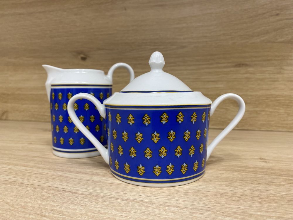 Zestaw cukiernica mlecznik do kawy kobaltowy granatowy porcelana