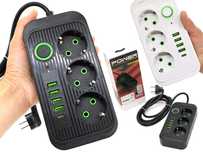 Удлинитель Сетевой фильтр 2500Вт, 2м, (3×220В + 4×USB + 1×Type-C)