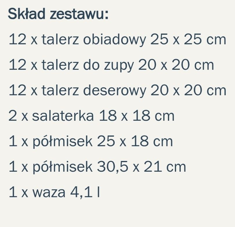 Zestaw obiadowy 12 osób/ 42 elementy