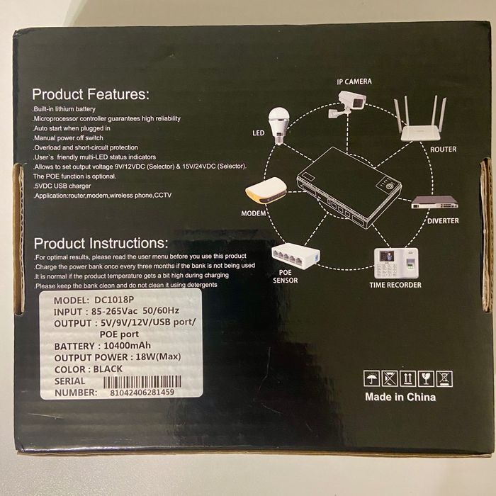 ДБЖ для роутера DC1018P 18 Вт, 10400мА * год