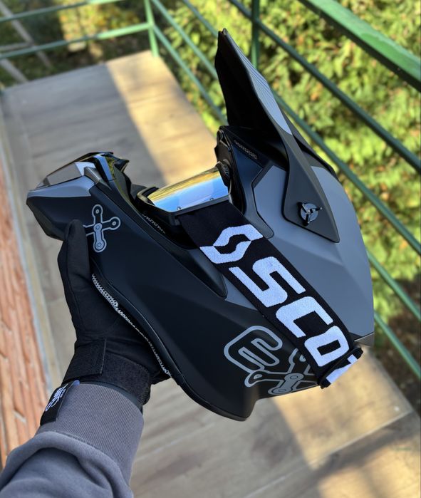 Мото Шолом кросовий Enduro Exdrive FOX MT LS2 чорний сірий якісний orz