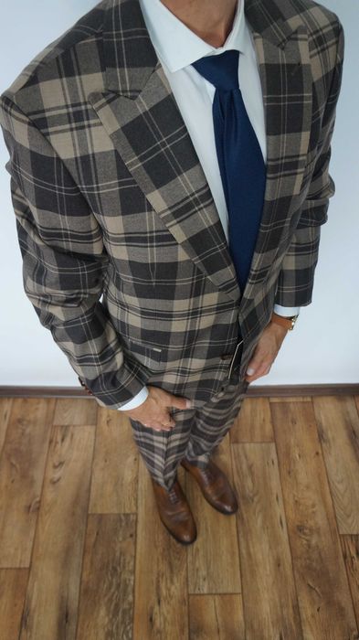 Garnitur Nowy Bytom Wełna Rozmiar 176/108/96 Brąz/Beż Krata