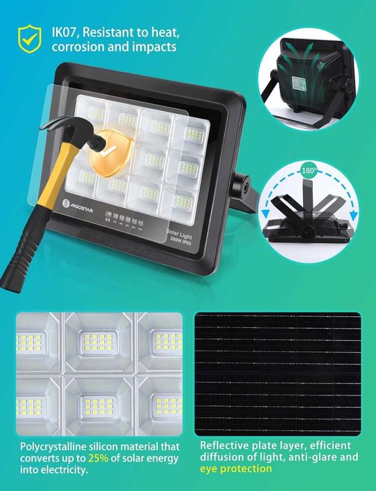 Holofote Projetor Luz Led Solar 200W a prova de agua IP65