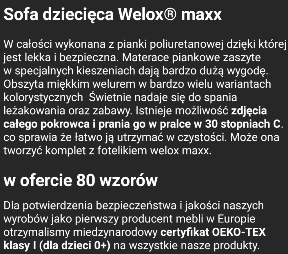 Sofa rozkładana miękka dla dziecka