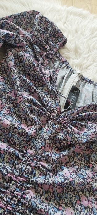 Sukienka kwiaty la perla wiazana letnia krótka mini ze sciągaczem