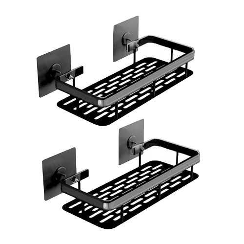 2 x Półka Łazienkowa Pod Prysznic Czarna Metal Loft Bez Wiercenia