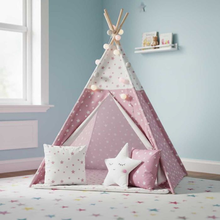 TIPI dla dzieci z lampkami, poduszkami i matą