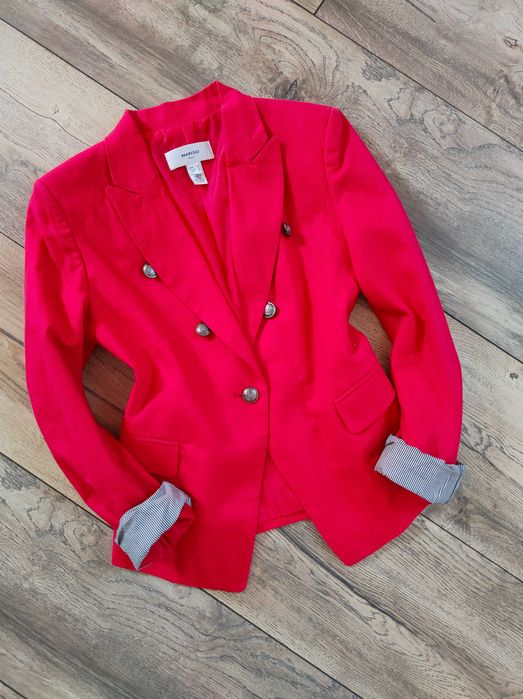 Czerwona Lniana Marynarka Mango S M