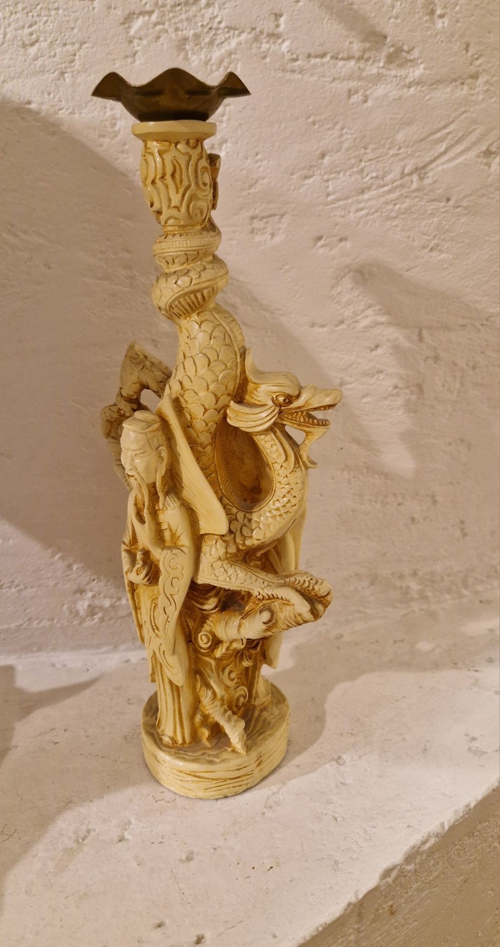 Stary ŚWIECZNIK/RZEŹBA/FIGURA azjatycka kolekcjonerska tworzywo vintag