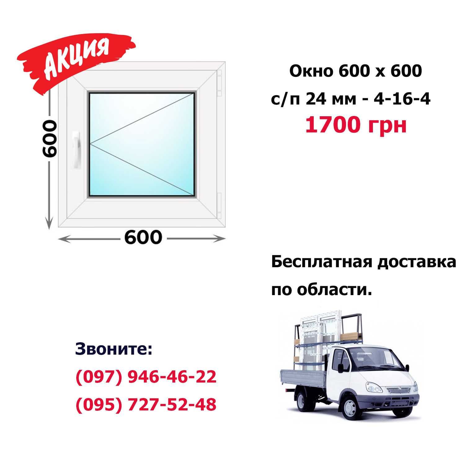 Окно металлопластиковое 80х120 / Окна WDS, Rehau, Steko / Двери м/пл