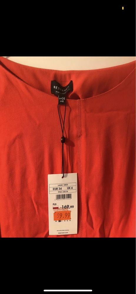 sukienka reserved pomaranczowa nowa swiateczna z falbanami