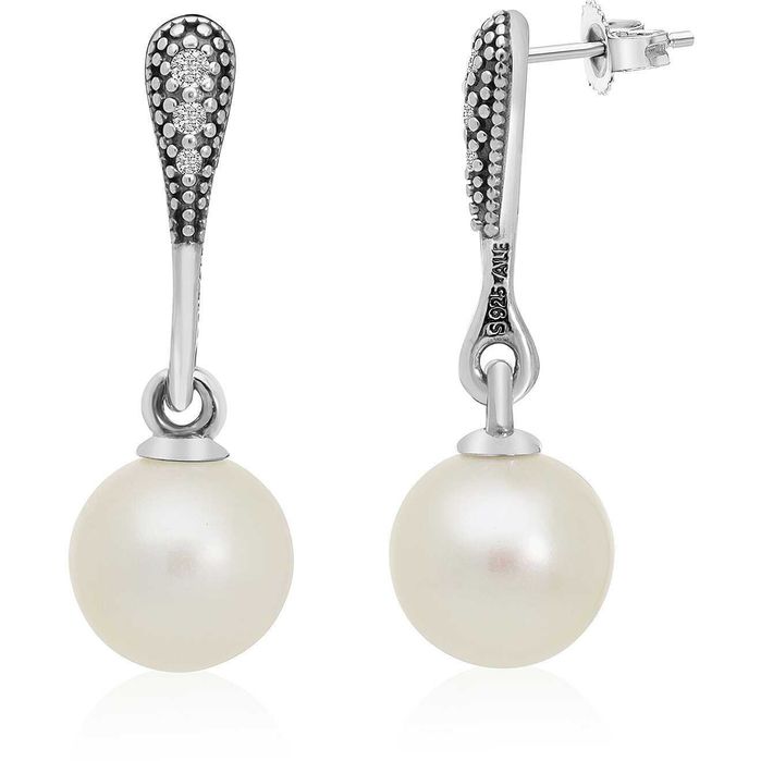 Brincos pandora com madreperola e zirconias