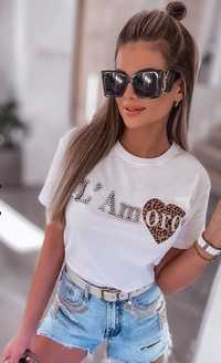 Biały t-shirt koszulka L'amore 38 M nowa
