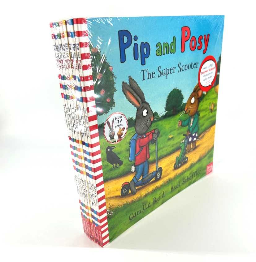 NOWY zestaw 8 książek Pip and Posy z kodem QR audiobookiem online