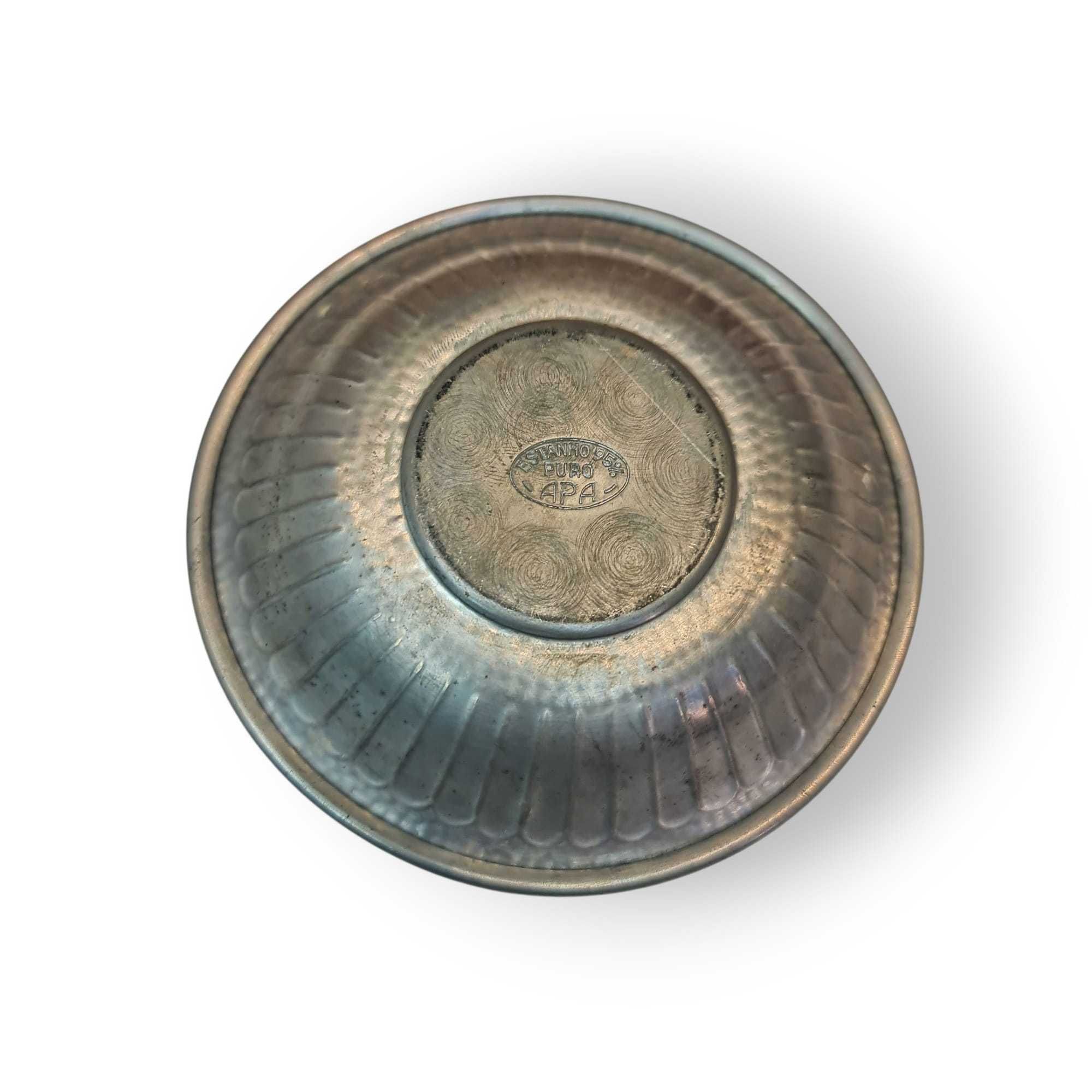 Mini Terrina Estanho 95% (APA) c/Prato – Martelada Pomo Pássaro – 9 cm